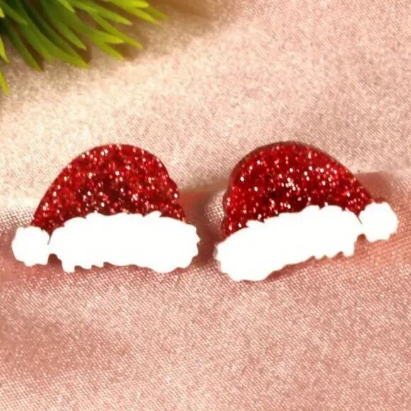 Acrylic Santa Hat Christmas Earrings - Picture 1 of 1